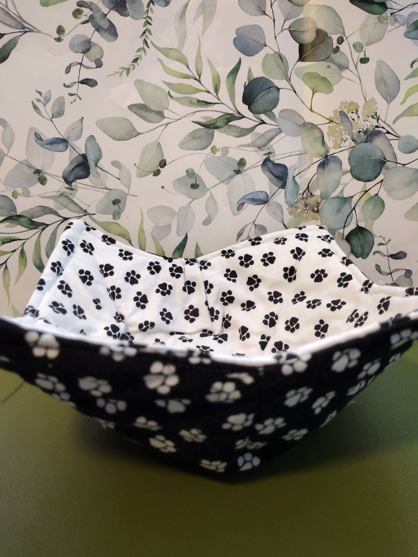 Black and White paw prints bowl koozie