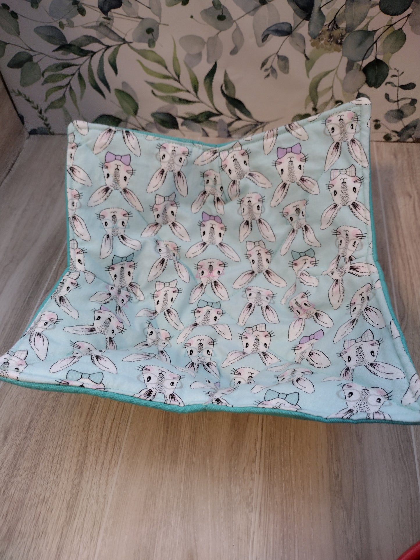 Teal Bunnies bowl koozie