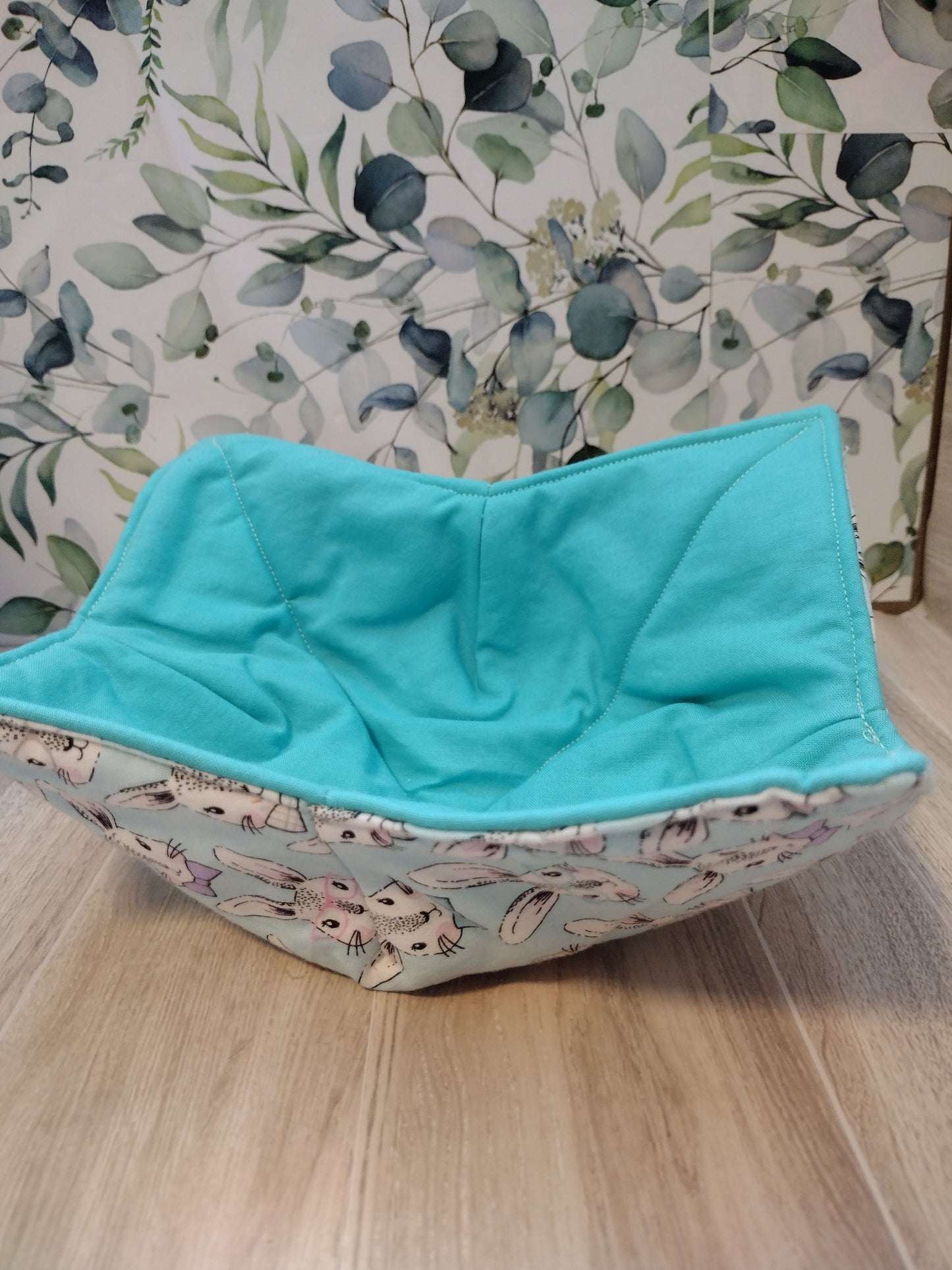 Teal Bunnies bowl koozie