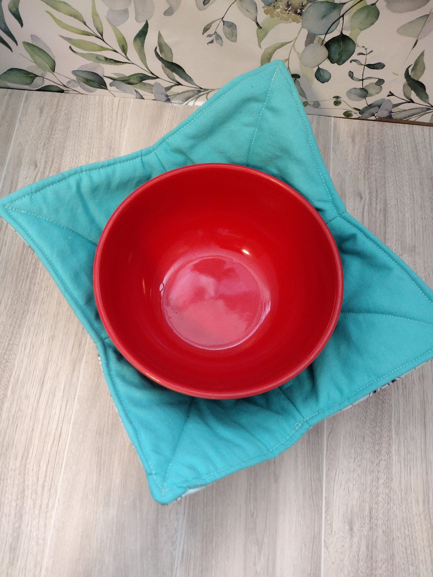 Teal Bunnies bowl koozie