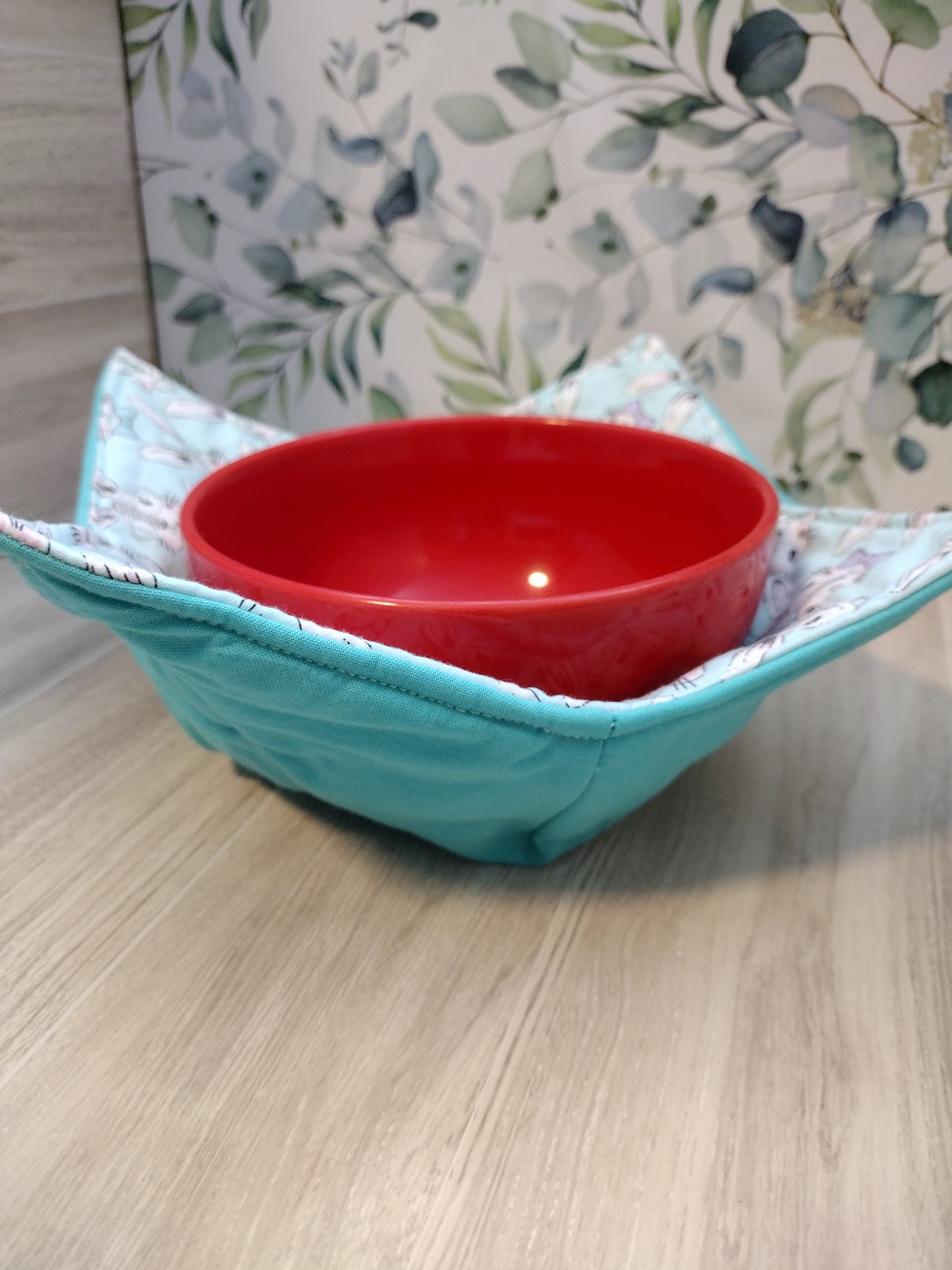 Teal Bunnies bowl koozie